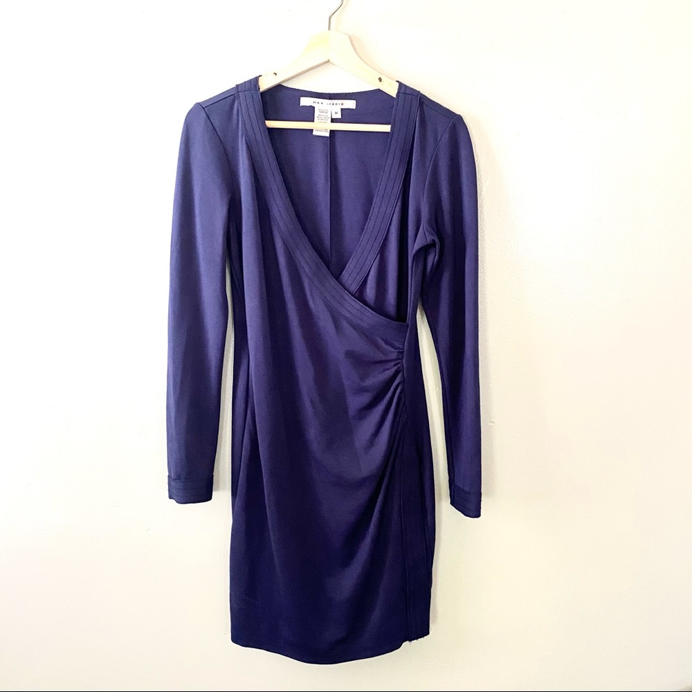 Max Studio V Neck Navy Wrap Dress. Medium
